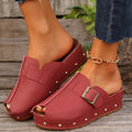Summer Fish Mouth Wedges Sandals With Rivet Buckle Design Fashion Thick Bottom Slippers For Women Outdoor Non-slip Slides