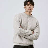 Mens Jacquard Crew-neck Knit Sweater Red Wool Sweater