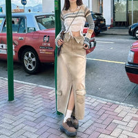 Womens Denim Skirt With Slit And Panel Design
