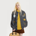 Retro Preppy Style Floral Embroidery Cardigan Sweater