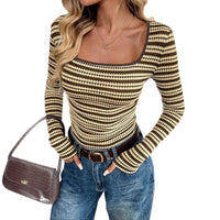 Womens Fashionable And Comfortable Striped Long-Sleeve Top