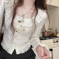 Autumn Outerwear Slim Fit Ruffled Patchwork Knitting Long-sleeved Top