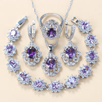 Garnet Cubic Zirconia Earrings Pendant Necklace Bracelet Ring Gift 4 PCs Set