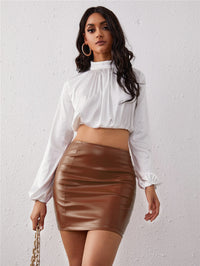 High Waist Short Solid Color Pleated Skirt