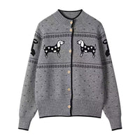 Christmas Puppy Jacquard Round Neck Sweater Cardigan Coat Loose All-matching Sweater
