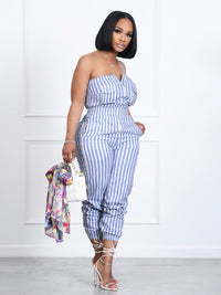 New European And American Ladies Striped Tube Top Jumpsuit
