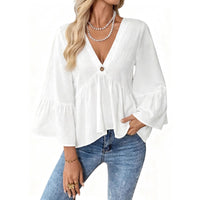 Women's Solid-Color V-Neck Top With Ruffle Sleeves