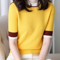 Ice Silk New Knitted Summer Round Neck T-shirt For Women