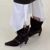 Square-toe Chic Womens Western Boots With Cross-tie Straps And Chunky Heels