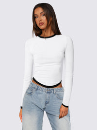 Women's Long-sleeved Round Neck Slim-fit Contrast Colors Short Pullover Top
