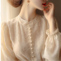 French Long Sleeve Lace Blouse Women