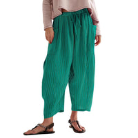 Striped Straight-leg Pants Elastic Waist Cropped Pleated Pants