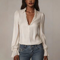 Fashionable And Elegant Long-Sleeve Solid-Color Casual Top For Women