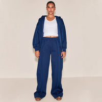 SpringSummer New Sexy Stylish Zip-Up Hoodie With Drawstring And Lace-up Pants Two-Piece Set