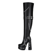 Rivet Punk Gothic Chunky-Heel Over-the-Knee Boots