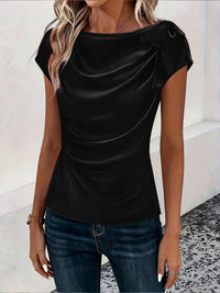 Solid-color Satin Faux-silk Off-the-shoulder Sleeveless Work Top
