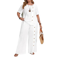 Solid-color Button-up Casual Loose-fit Set