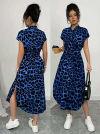Leopard Print Front Button Shirt Belt Bow Shirt For Women