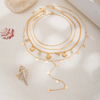 Vacation Fan Seashell Sequin Chain Stacked Collarbone Necklace