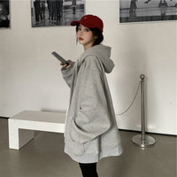 Womens Loose Korean-Style Hooded Sweatshirt Top