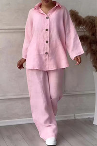Cotton And Linen Shirt Outfit High Waist Loose Trousers