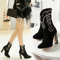 Fashion Ethnic Beaded Embroidered Booties Plus Size