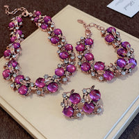 Womens Vintage Fashion Diamond-Encrusted Flower And Leaf Necklace
