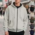 Men's Fleece-lined Loose Drawstring Hooded Zip-up Sweater