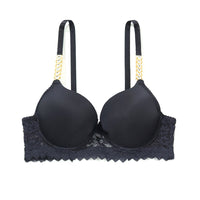 Women's French-style Lace Push Up Chain Flash Diamond Shoulder Strap Bra