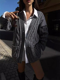 European And American Solid Color Cable-knit Sweater Knitted Cardigan Jacket