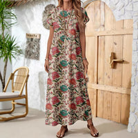 Printed Short-sleeve Crew-neck Dress Women's Clothing