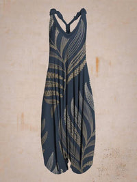 Abstract Printed Loose Plus Size Casual Suspender Jumpsuit