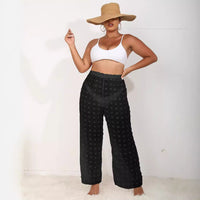 Sexy Sheer 3D Chiffon Beach Pants Wide-Leg Straight-Cut Casual Trousers