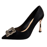 Rhinestone Stiletto Women's Shoes Net Red Satin Slim