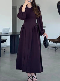 Long-sleeve Flared Waist-cinched Elegant Dress