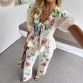 New Street-style Fashion V-neck Tie-front Short-sleeve Set With A Bold Print