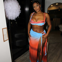 Sexy Fashion Beach Swimsuit Woven Halter Top Top Split Skirt Suit