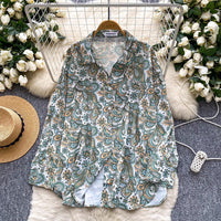 Relaxed Casual Shirt Women Autumn Europe And America Fashion Loose Slim Versatile Long Sleeve Printed Cardigan Top