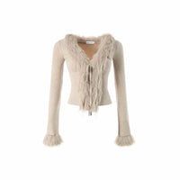 Woolen Sweater V-neck Lace Up Cardigan Long-sleeved Top