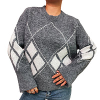 Women's Color-blocking Diamond Pattern Sweater
