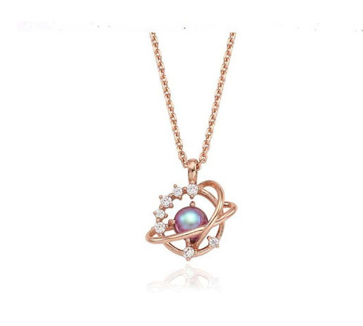 Moonstone Planet Necklace Female Rhinestone Niche Pendant Clavicle Chain