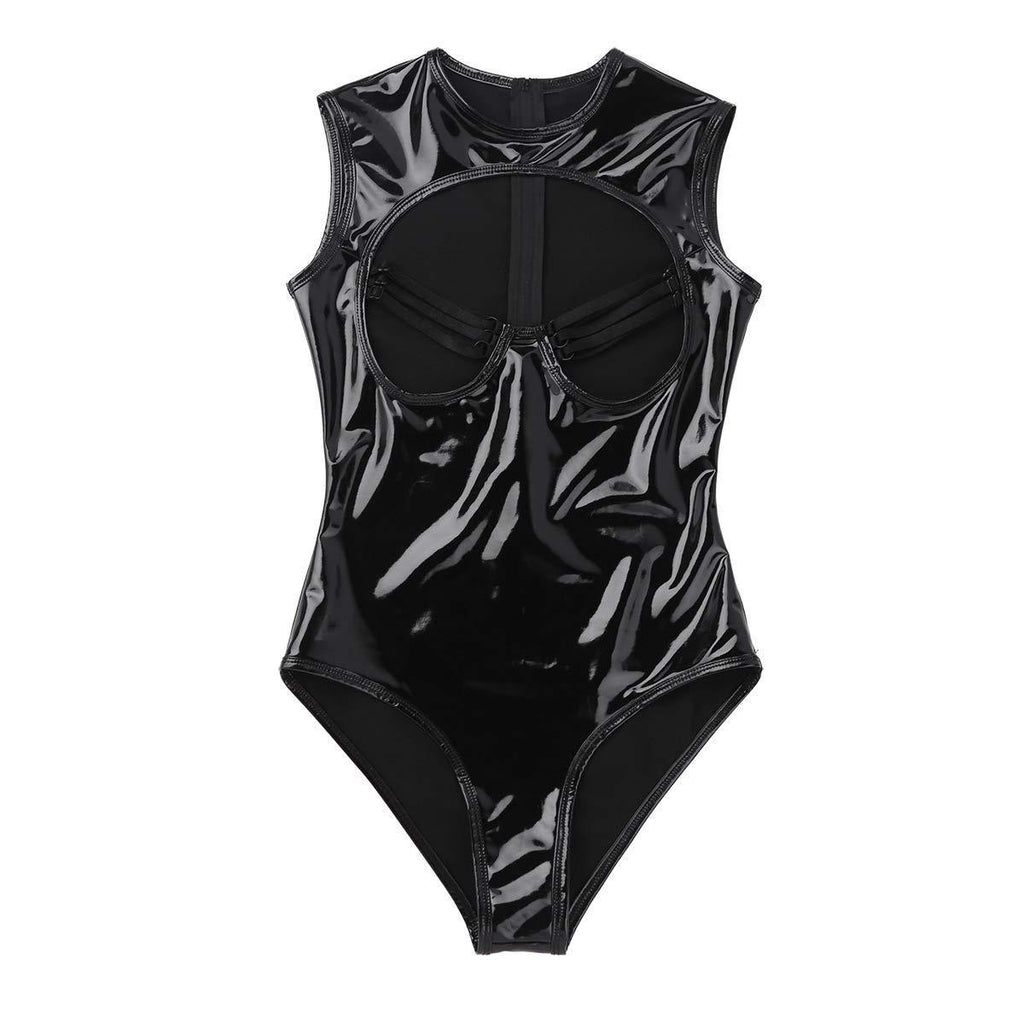 Lingerie Mirror Patent Leather Cutout Bodysuit Large Size