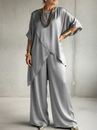 Womens Loose Casual Set With A Crew Neck And Asymmetrical Hem