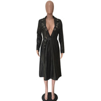 Eyelet belt V-neck jacket leather jacket