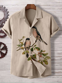 Comfortable Four-Way Stretch Wave-Print Short-Sleeve Cuban-Neck Shirt
