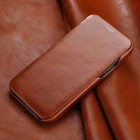 Cowhide retro curved screen phone case