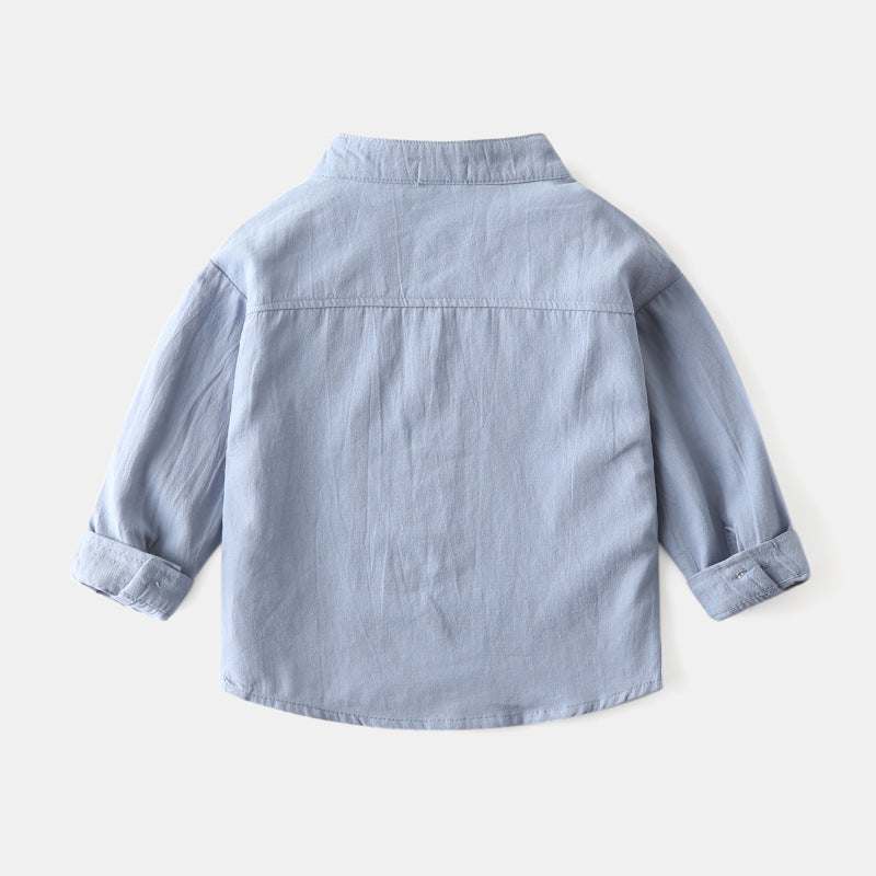 Boys stand collar solid color shirt