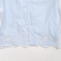 European And American Style Fashion All-match Hollow Embroidered Stripes Short Shirt