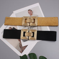 Square Metal Buckle Jute Wide Belt