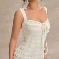 Womens Solid-Color Fashion Wave-Pattern Lace-Up Halter Strap Dress